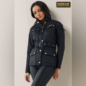 Barbour Quilted Black Puffer Belted Jacket Size 6